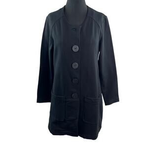 Neon Buddha Black Cardigan Sweater Round Neck Big Button Long Sleeve Sz Large L